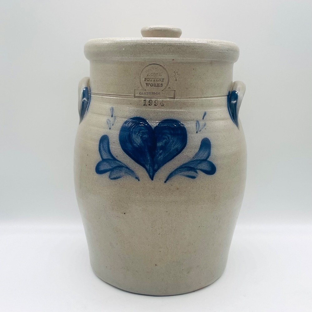 1994 Rowe Pottery Works Cannister Crock‎ w/ lid 12"